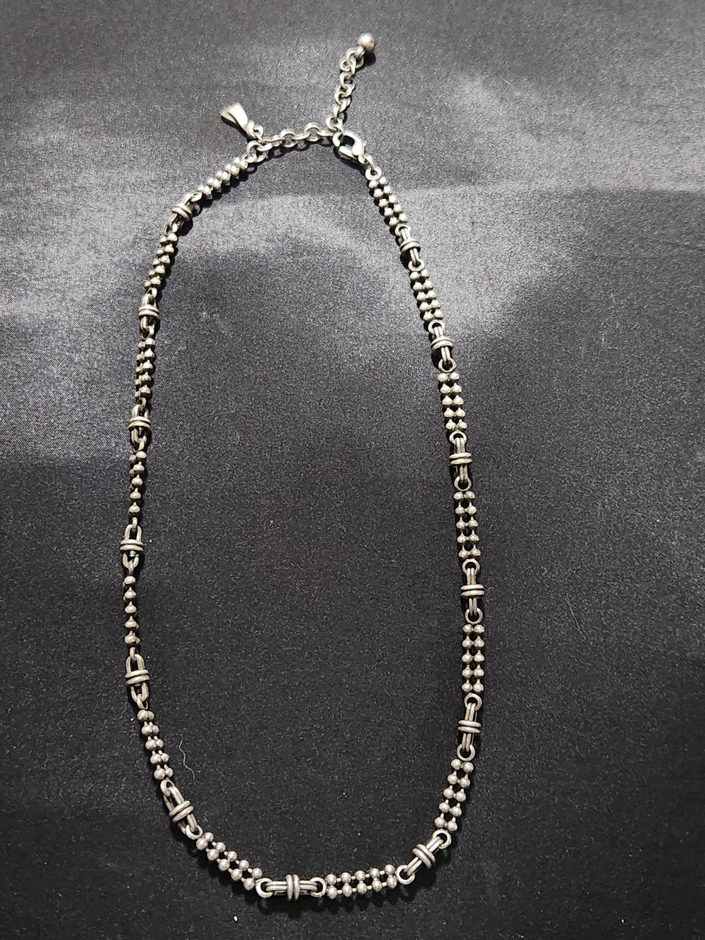 Anne Klein (AK) Vintage Antique Silver Tone Beaded Link Station Chain Necklace